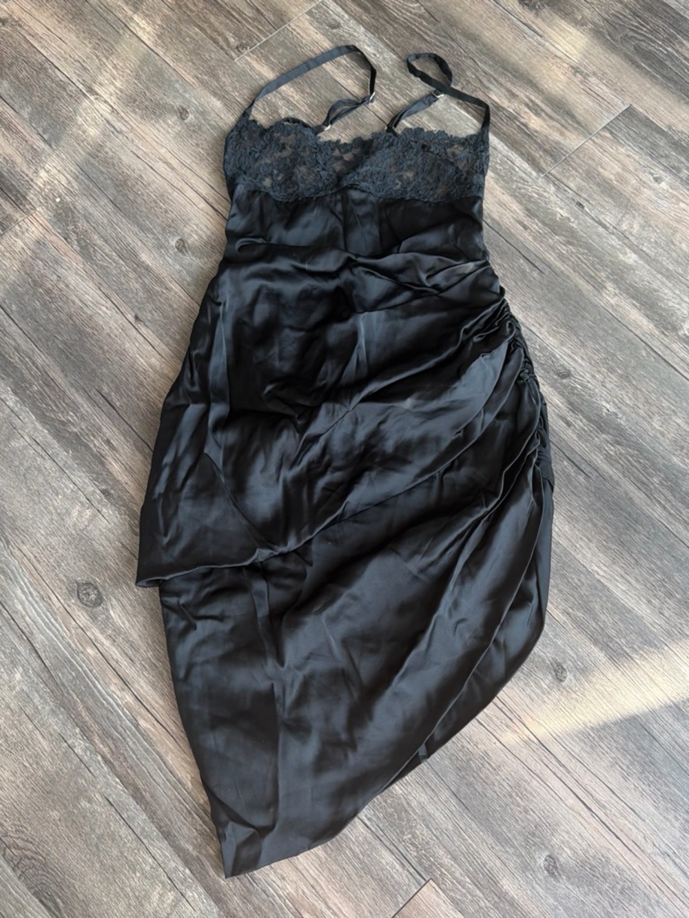 Jacquemus Black Asymmetrical Lace-Trim Satin Dress